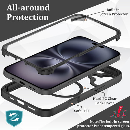 1Pc Phone Case with Built-in Screen Protector for iPhone 16 Pro Max/ 16 Pro/ 16 Plus/ 16, Full Coverage Phone Cover