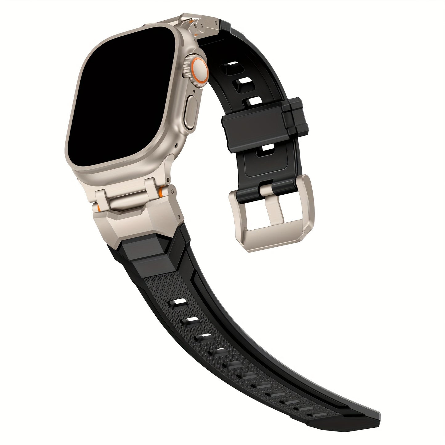 Armor X Mecha-Style Smartwatch Band for Apple Watch - Durable Rubber Strap with Titanium/Black Connectors, Outdoor Wear - Fits Series 9/8/7 (45mm), Series 6/5/4/SE (44mm), Series 3/2/1 (42mm) - Available in Black, Starlight,