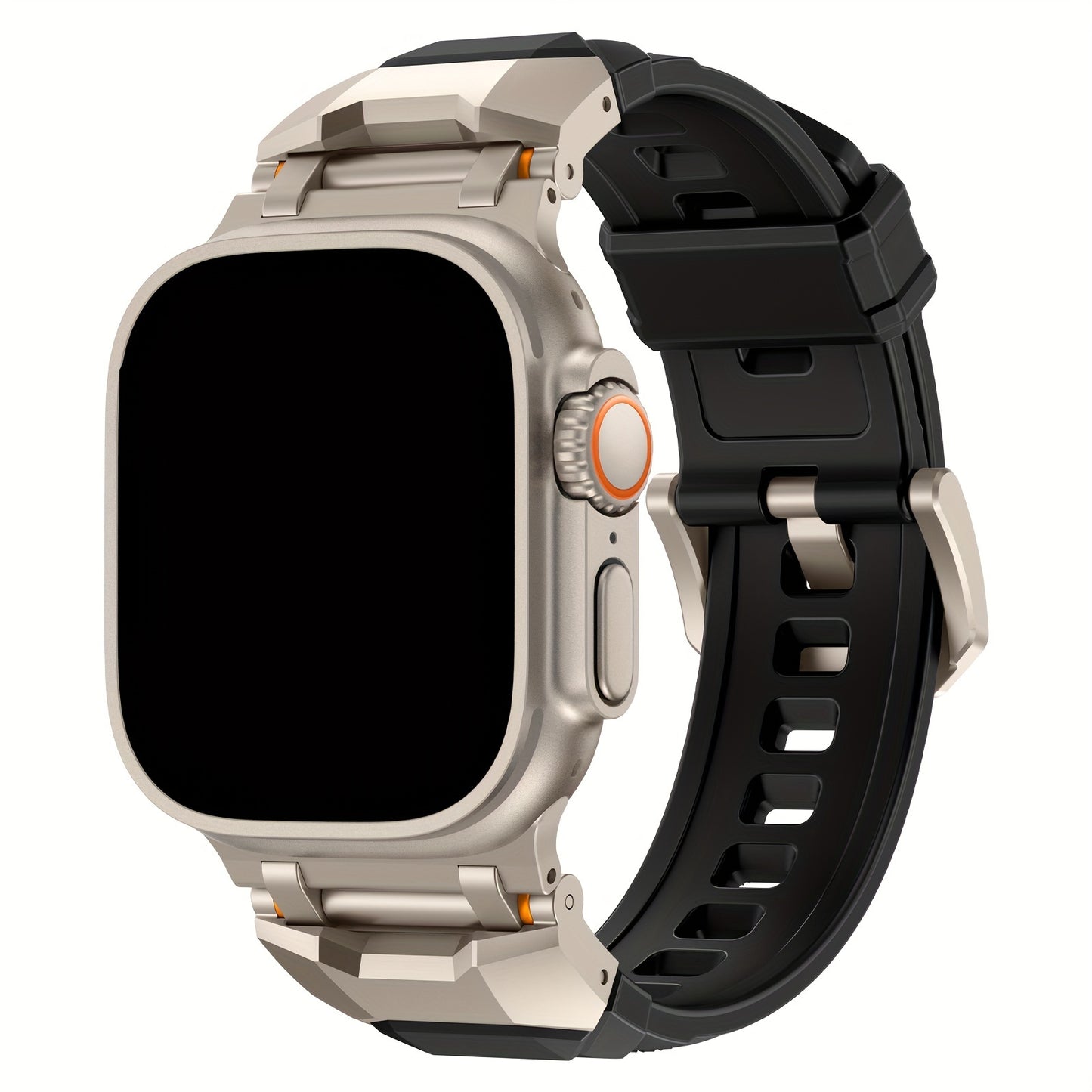 Armor X Mecha-Style Smartwatch Band for Apple Watch - Durable Rubber Strap with Titanium/Black Connectors, Outdoor Wear - Fits Series 9/8/7 (45mm), Series 6/5/4/SE (44mm), Series 3/2/1 (42mm) - Available in Black, Starlight,