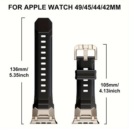 Armor X Mecha-Style Smartwatch Band for Apple Watch - Durable Rubber Strap with Titanium/Black Connectors, Outdoor Wear - Fits Series 9/8/7 (45mm), Series 6/5/4/SE (44mm), Series 3/2/1 (42mm) - Available in Black, Starlight,