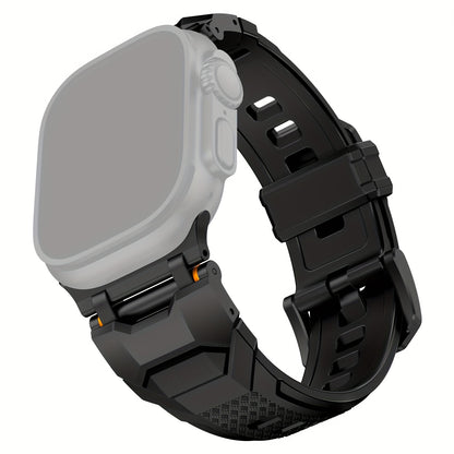 Armor X Mecha-Style Smartwatch Band for Apple Watch - Durable Rubber Strap with Titanium/Black Connectors, Outdoor Wear - Fits Series 9/8/7 (45mm), Series 6/5/4/SE (44mm), Series 3/2/1 (42mm) - Available in Black, Starlight,