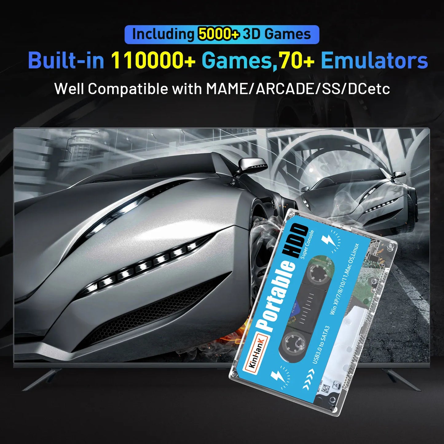 KINHANK Super Console 500G Gaming HDD 100000 Video Games 70 Emulators For DC/MAME/SS/NAOMI/PS2/PS1 Plug and Play Batocera OS