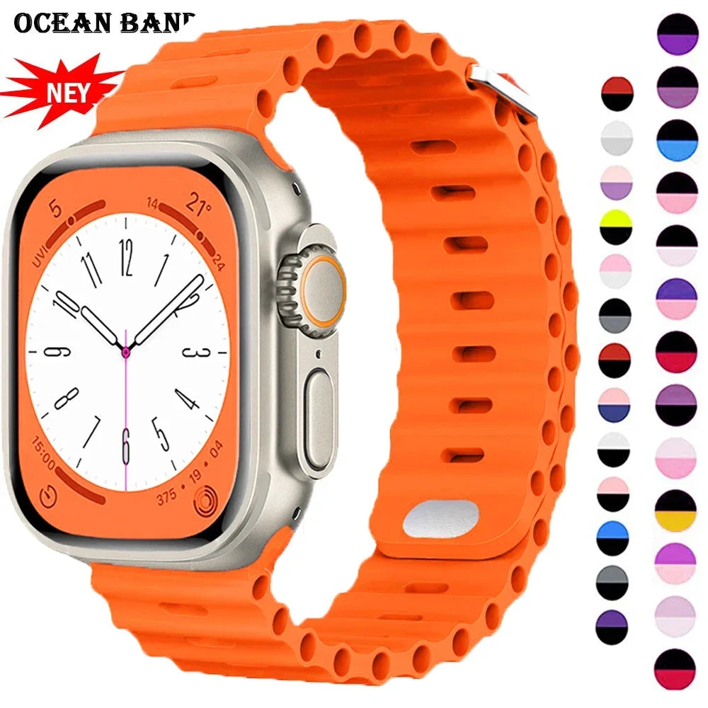 Ocean strap For Apple Watch Ultra 2 Band 49mm 9 8 7 45mm 41mm Silicone Bracelet Wristband iWatch 6 5 4 3 SE 44mm 40mm 42mm band