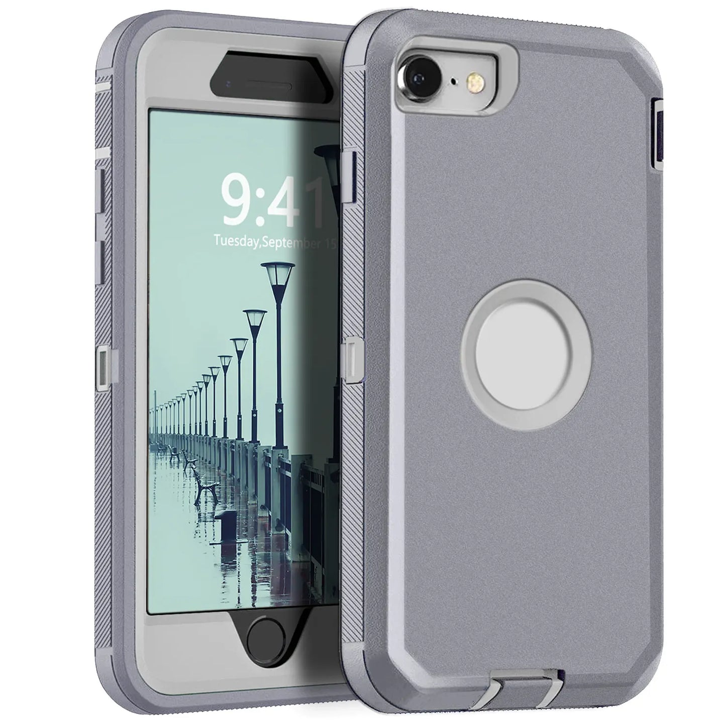 Gray Phone Case For iPhone SE 3rd (2022) For iPhone SE 2nd (2020) Heavy Duty Shockproof Rugged 3-Layers Hard Cover