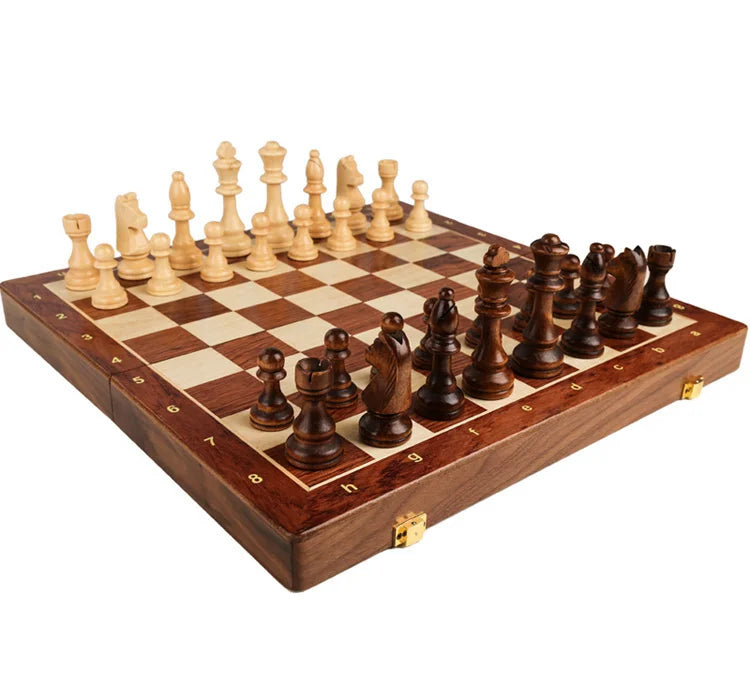 Chess Set Top Grade Wooden Folding Big Traditional Classic Handwork Solid Wood Pieces Walnut Chessboard Children Gift Board Game