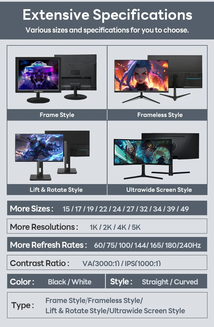 34 Inch Curved Screen Monitor 165 Hz 4k 3440*1440 21:9 Super Wide Gaming Monitor With Breathing Light