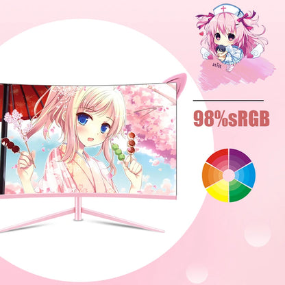 27inch Curved Pink Monitor QHD 165hz 1800R Gaming Display HDR10 Free-Sync Desktop Screen 1ms GTG  With Speakers Tilt Adjustable