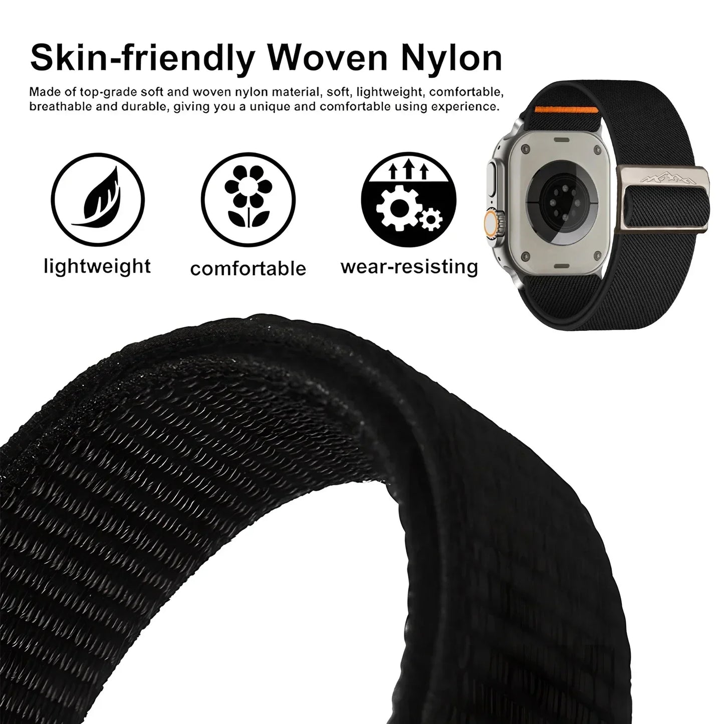 Strap for Apple Watch Band 45mm 44mm Ultra 49mm 40mm 42mm 41mm 38mm 40 44 Mm Wide Nylon Iwatch Series 9 Se 8 2 Correa Bracelet