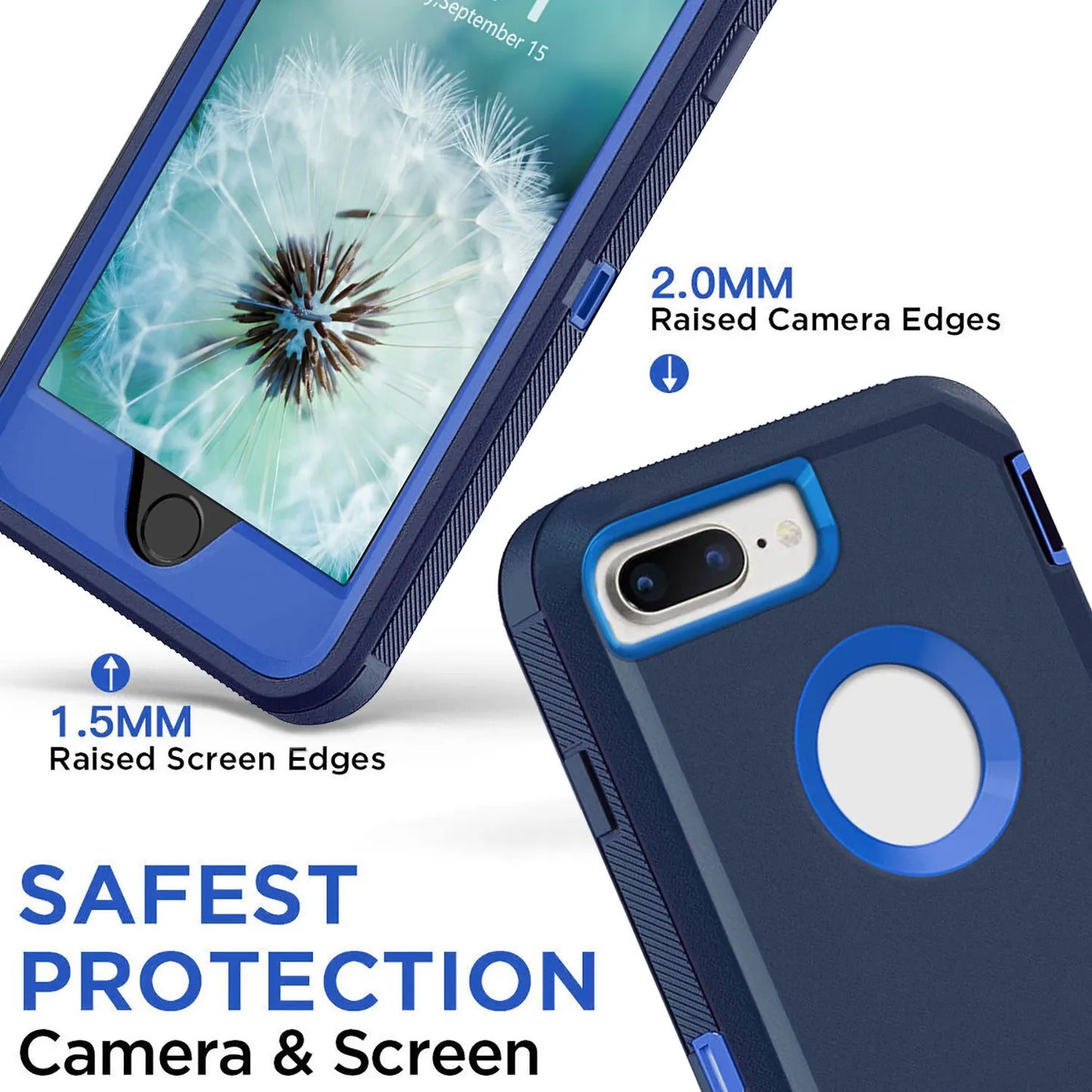 Blue Phone Case For iPhone 8 / iPhone 8 Plus Heavy Duty Shockproof Protective Rugged 3-Layers Hard Cover