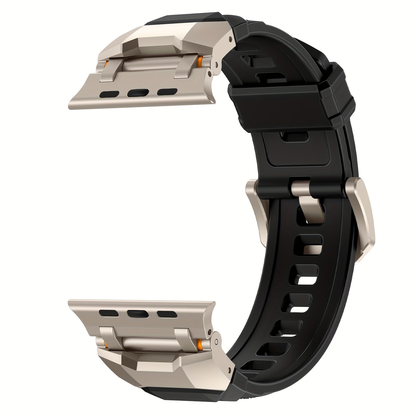 Armor X Mecha-Style Smartwatch Band for Apple Watch - Durable Rubber Strap with Titanium/Black Connectors, Outdoor Wear - Fits Series 9/8/7 (45mm), Series 6/5/4/SE (44mm), Series 3/2/1 (42mm) - Available in Black, Starlight,